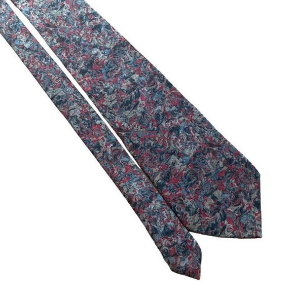 Vintage Christian Dior Monsieur Silk Tie Grey Red Blue Abstract Florals Necktie - Picture 6 of 8